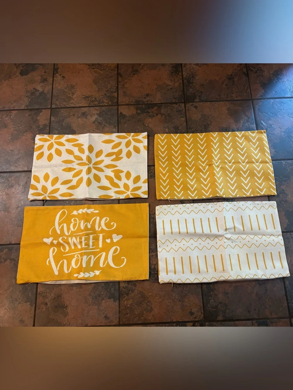 Yellow and White Decorative Pillow covers Set - 4 Pieces